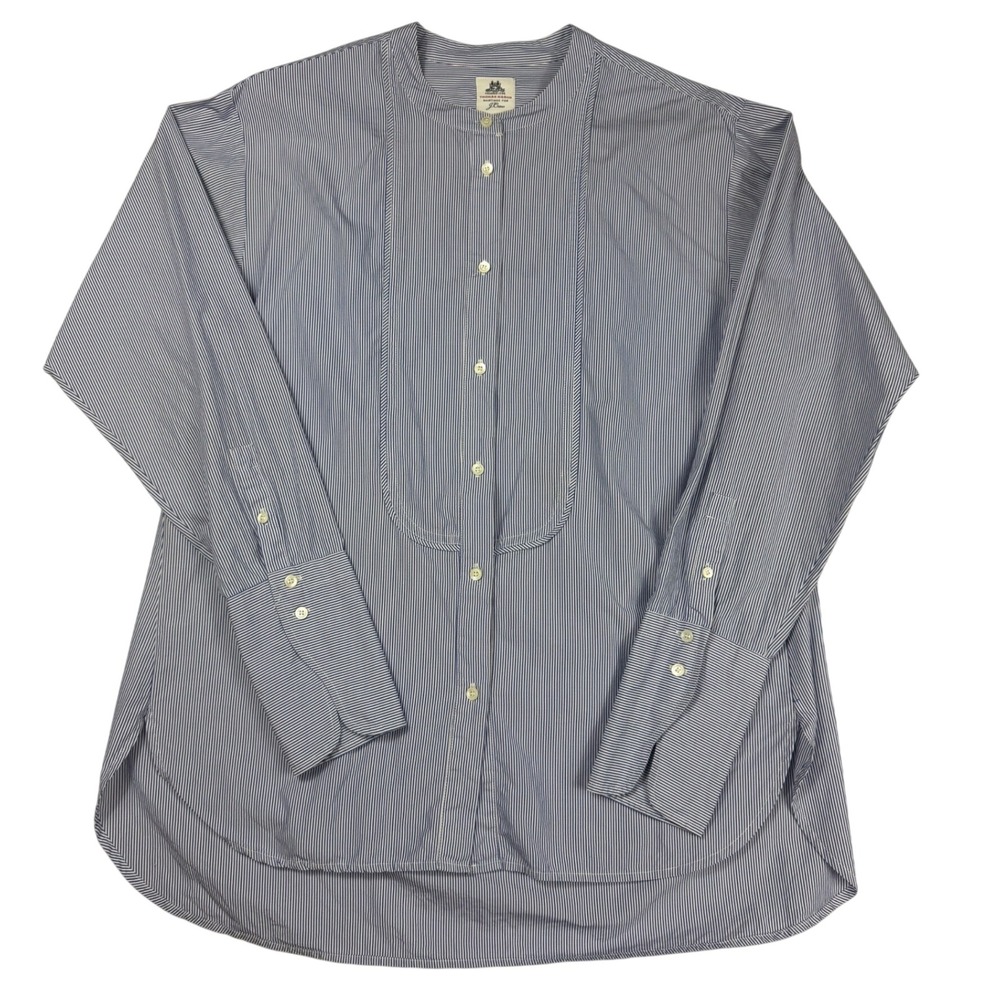 J.Crew x Thomas Mason Pinstripe Bib Front Band Collar Button Shirt Women Size 8